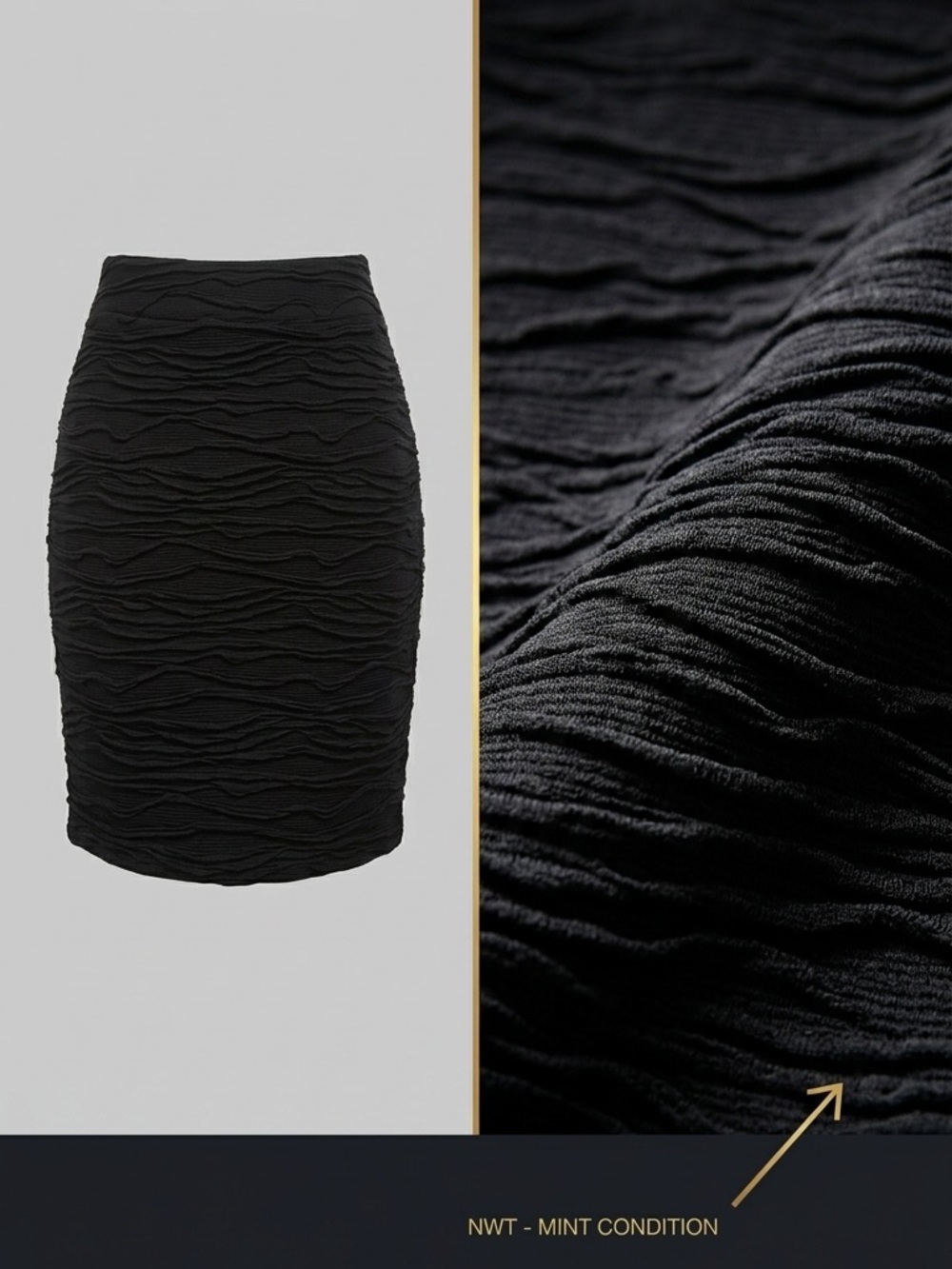 NWT Brody Myles Black Textured Ripple Pencil Skirt Women’s Small Professional